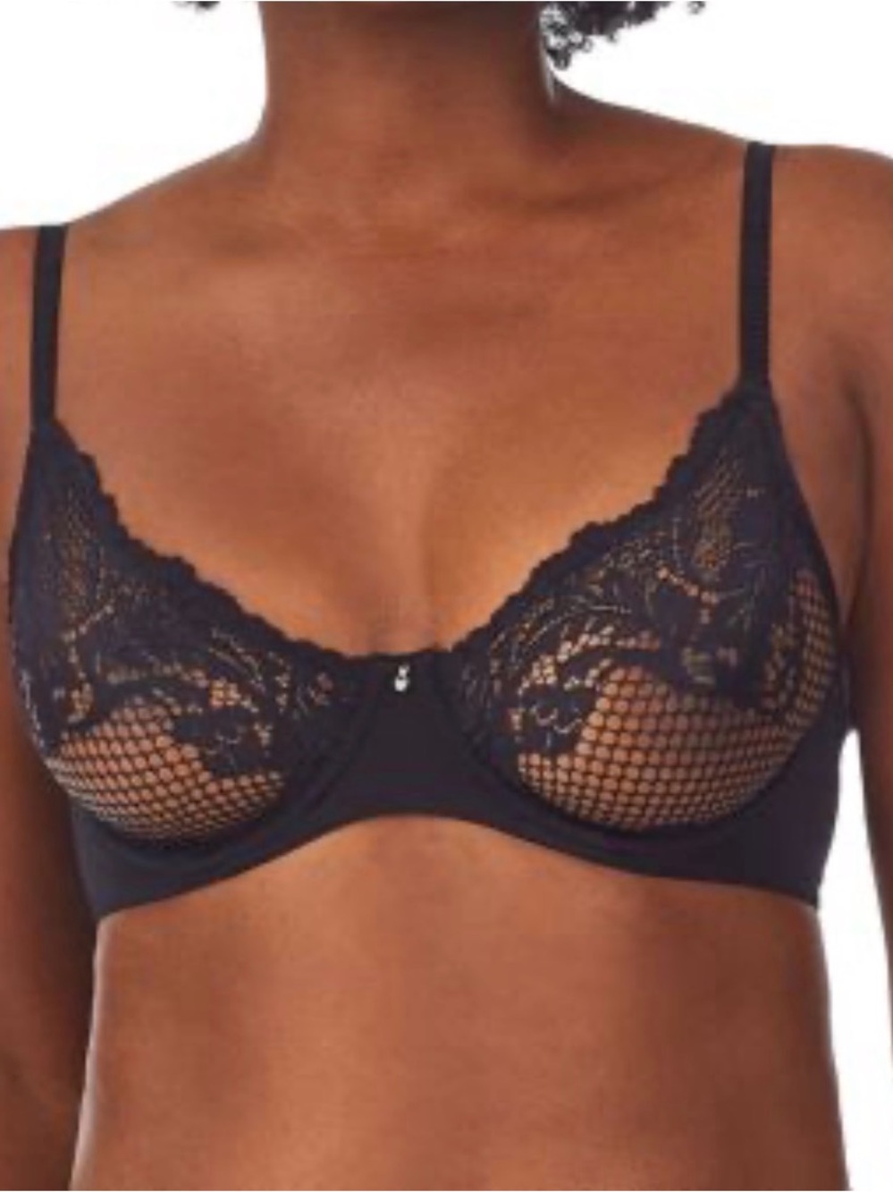 Le Mystere Lace Allure Unlined Underwire Demi Bra Size 34DD Black